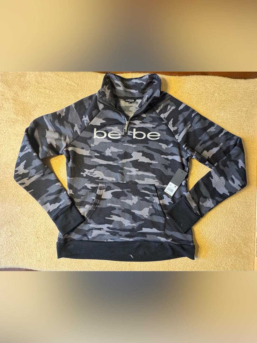 bebe Black & Gray Camo Half-Zip Sweatshirt